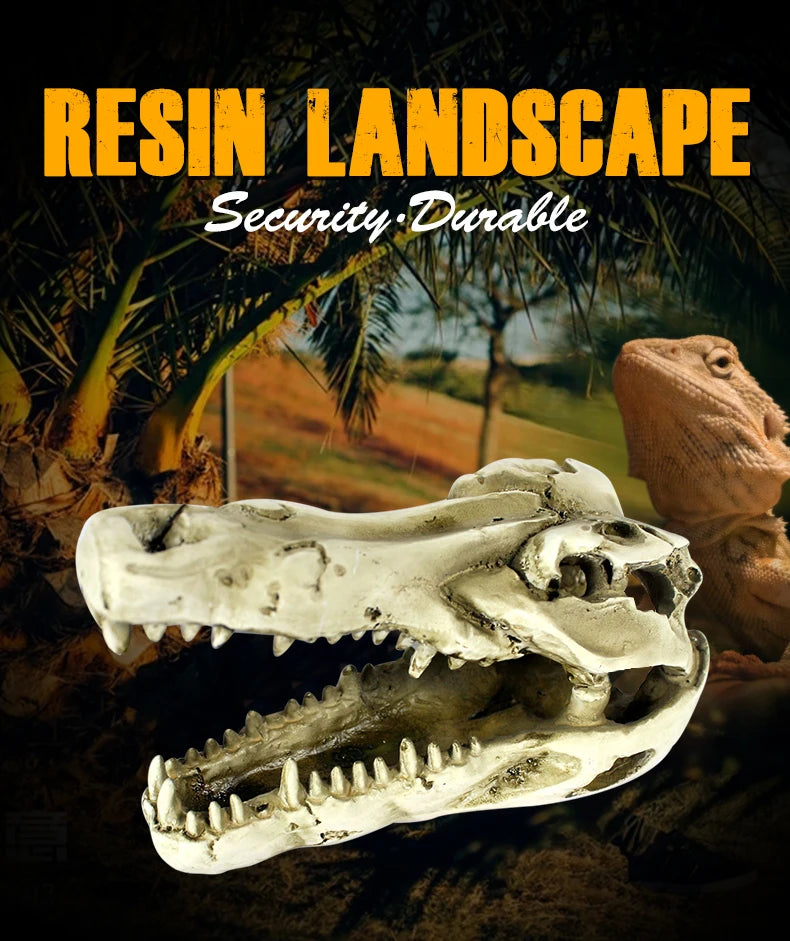 Osso de dinossauro crocodilo dodge house resina réptil habitat aquático paisagem simulação crânio aquário decoração