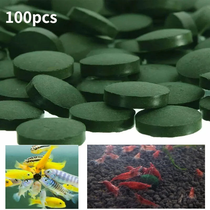 100pcs Spirulina Tablets Enrichment Favorito Pet Food Peixe Cristal Camarão Vermelho Peixe Comida Aquário Acessórios