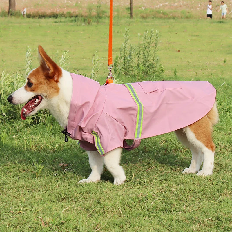 Capa de chuva para cachorro grande estilo capa corgi filhote de cachorro roupas para cachorro à prova d'água refletivas para animais de estimação capa de chuva à prova de vento com capuz para cachorro