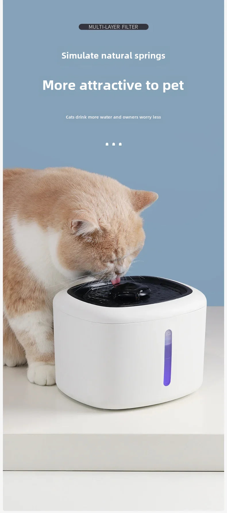 2.5L Grande Capacidade Inteligente Pet Water Dispenser Circulação Anti-escaldante Seco Cat Bebedouro Máquina Cross-border Best-seller