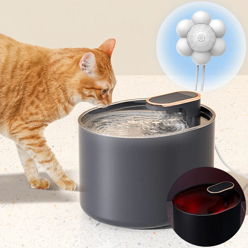 Fonte de água para gatos 3L com sensor de movimento, dispensador automático de água para cães com luz LED, fonte de água potável ultra silenciosa para animais de estimação