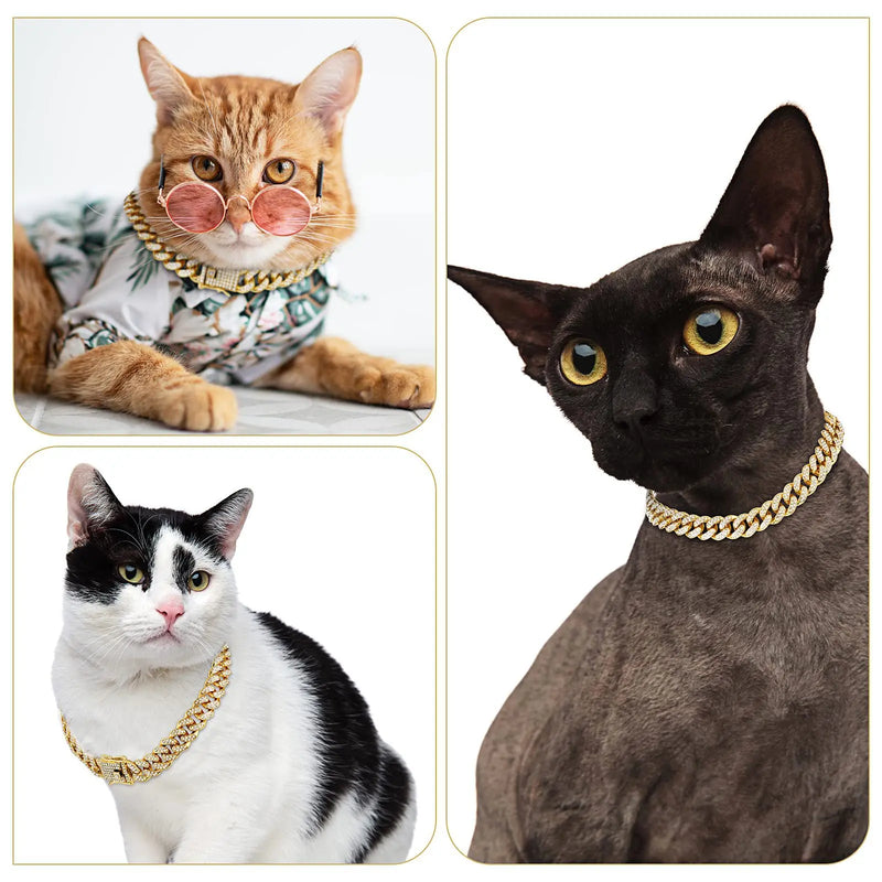 Coleira cubana de diamante para cachorro, corrente de metal para caminhada, fivela de design seguro, acessórios de joias para coleira cubana de gato e animal de estimação