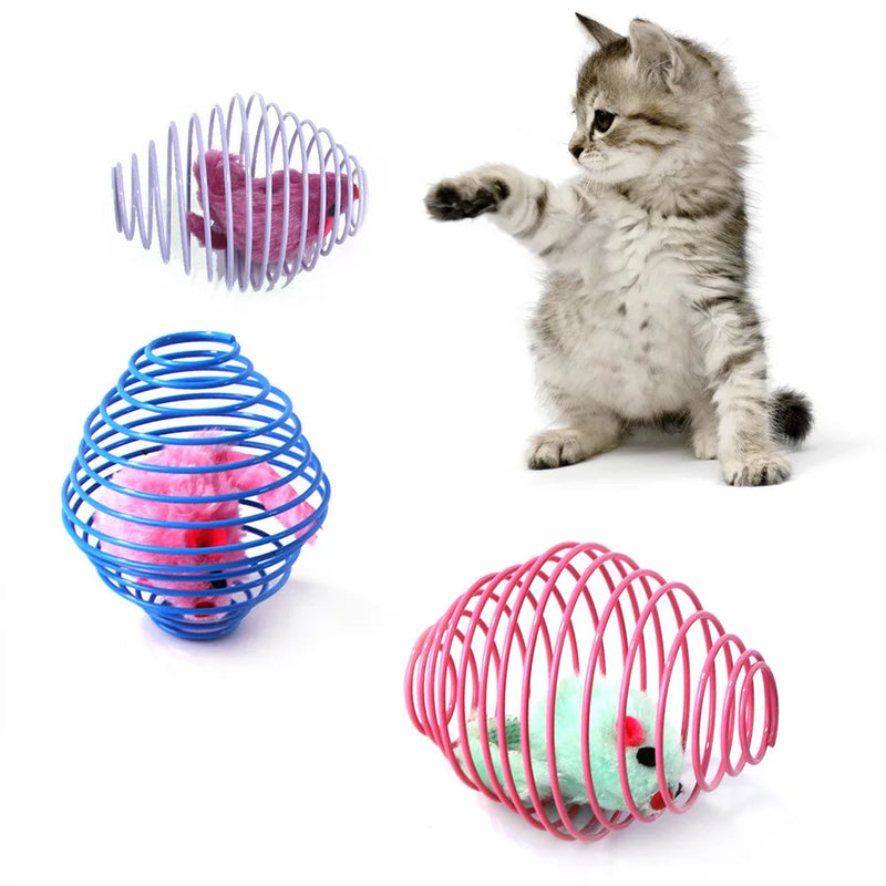 Bolas de brinquedo para gatos, brinquedos engraçados, elásticos, molas para gatinhos, interativos, gaiolas, ratos, bolas rolantes, acessórios para gatos de cor aleatória, animais de estimação