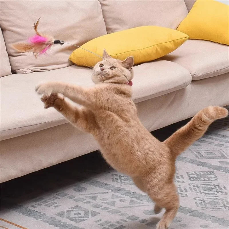 Interactive Cat Toys Funny Feather Teaser Stick with Bell Pets Collar Kitten Playing Teaser Wand Training Toys for Cats Supplies