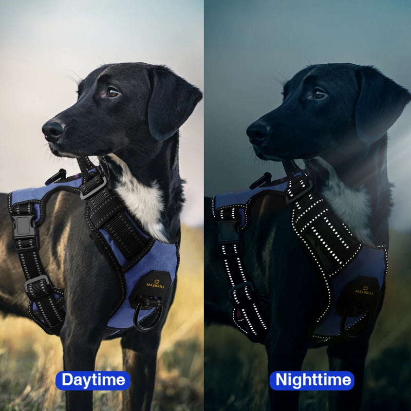 MASBRILL No Pull Dog Harness Pet Reflective Nylon Ajustável Médio Grande Naughty Dog Colete Segurança Veicular Guia Caminhada Corrida