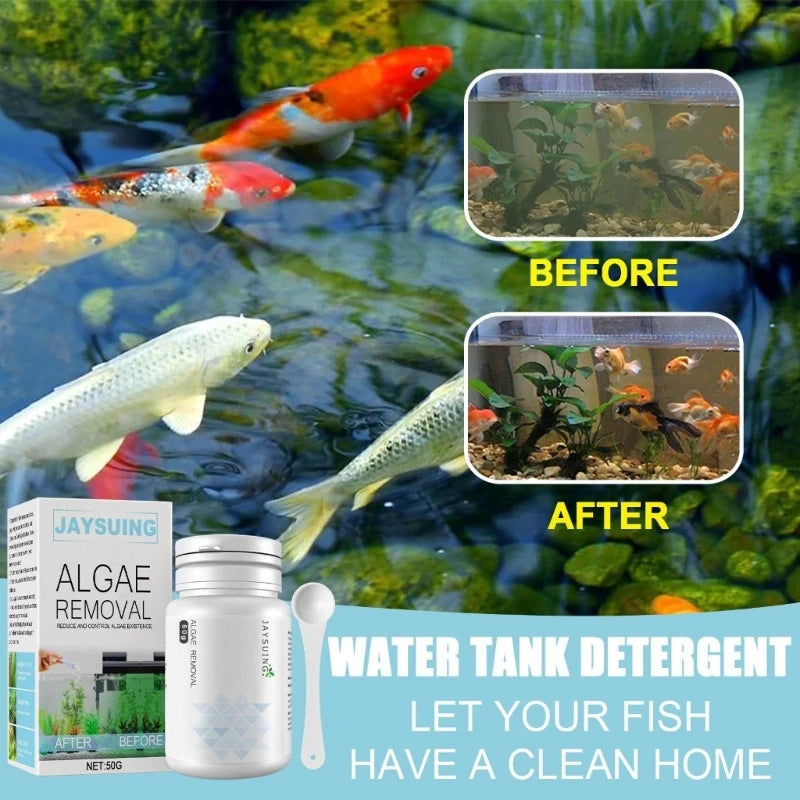 50g Algae Removal Agent With Spoon Tanks Moss Remover Aquarium Fish Tanks Pond Cleaner Sludge Destroyers Water Cleaning