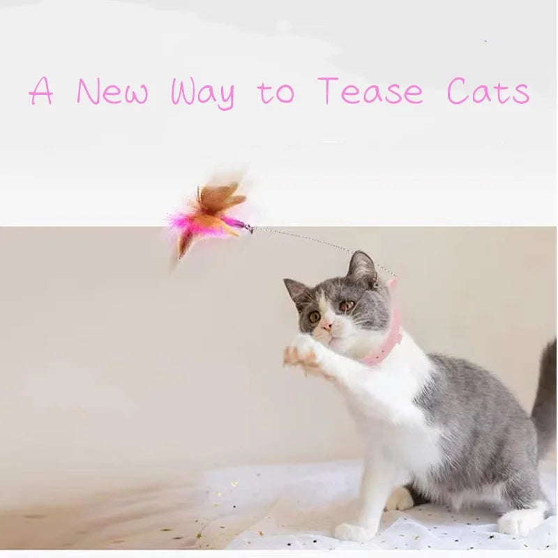 Interactive Cat Toys Funny Feather Teaser Stick with Bell Pets Collar Kitten Playing Teaser Wand Training Toys for Cats Supplies