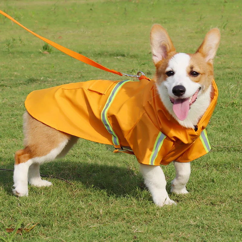 Capa de chuva para cachorro grande estilo capa corgi filhote de cachorro roupas para cachorro à prova d'água refletivas para animais de estimação capa de chuva à prova de vento com capuz para cachorro