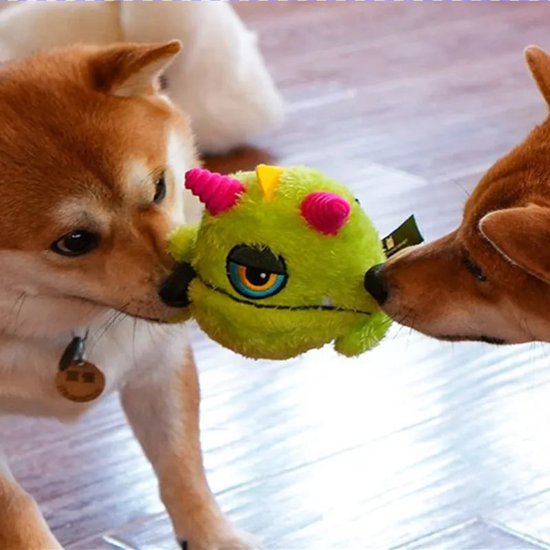 Q-MONSTER Brinquedos para cães Bolas de pelúcia resistentes a mordidas Vocalizando Ovo de dragão Q Bao Family Bola de som embutida