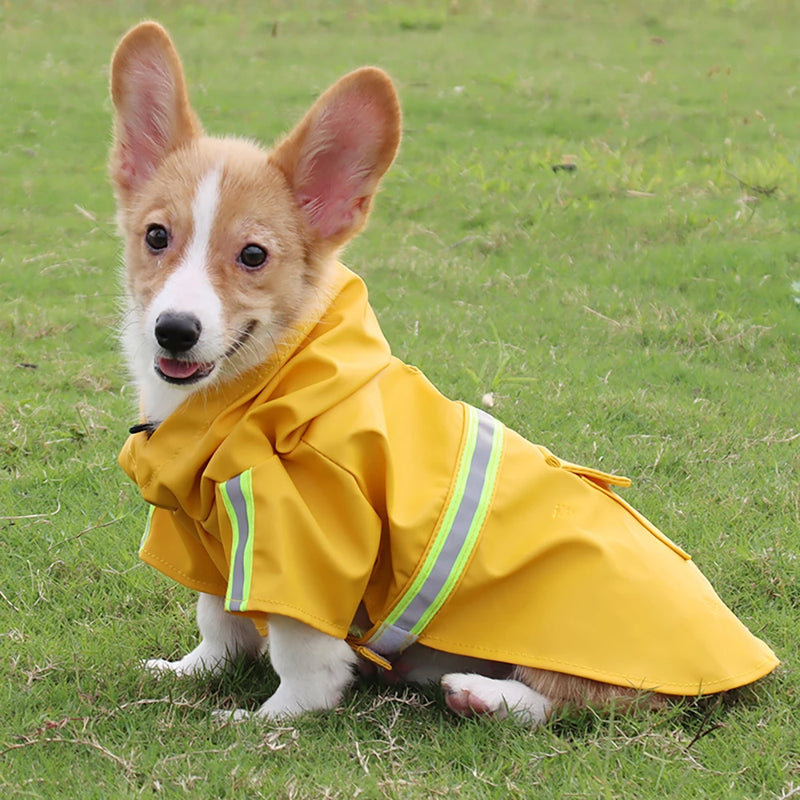 Capa de chuva para cachorro grande estilo capa corgi filhote de cachorro roupas para cachorro à prova d'água refletivas para animais de estimação capa de chuva à prova de vento com capuz para cachorro