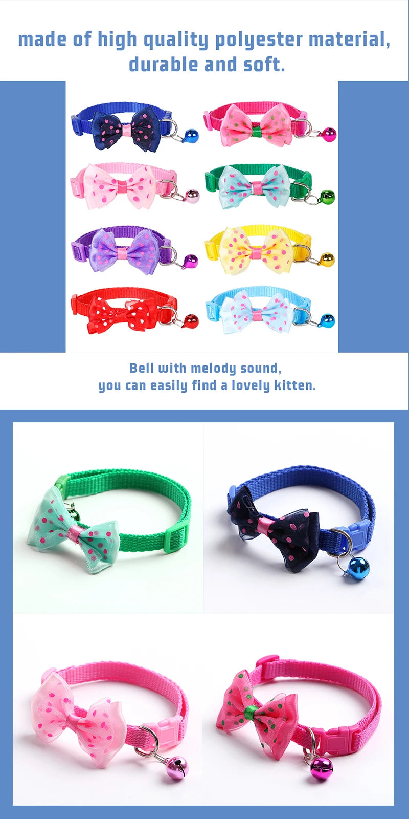 Pet Collar Adjustable Durable Cat Collars Cute Bow Kitten Necklace Soft Bell Puppy Lead Pet Product Dog Supplies Cat Accessories