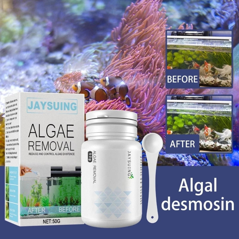 50g Algae Removal Agent With Spoon Tanks Moss Remover Aquarium Fish Tanks Pond Cleaner Sludge Destroyers Water Cleaning