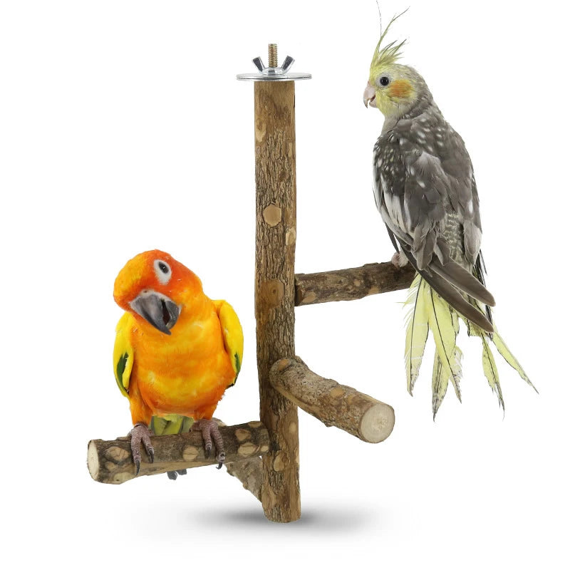 Natural Wood Bird Branch Stand Perches Pet Parakeet Budgie Hanging Play Toy Bird Cage Parrot Wooden Desk Holder Perches Platform