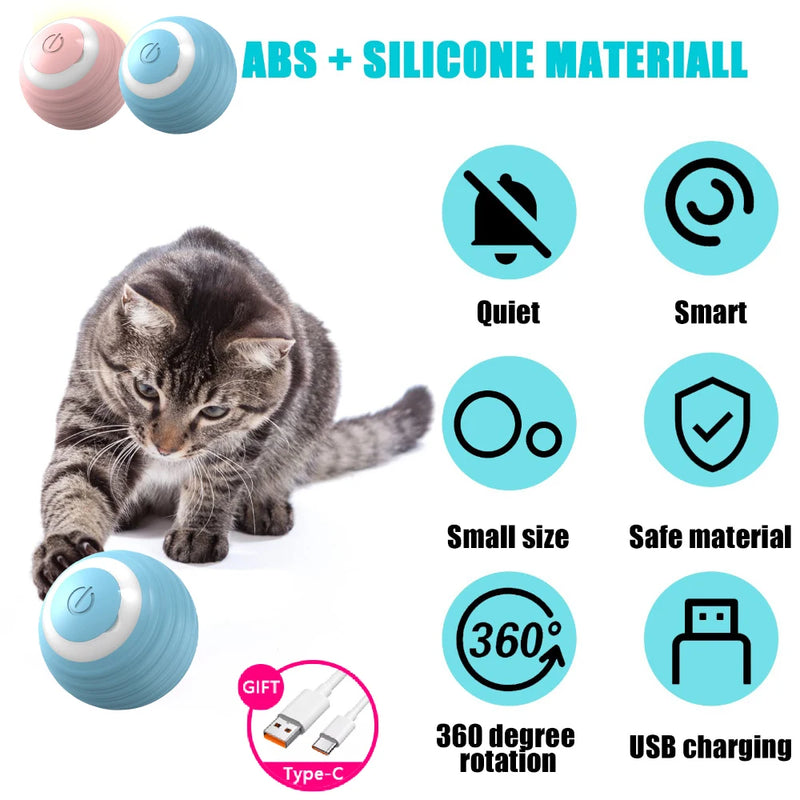 Bola de brinquedo interativa para gatos 360°, bola giratória automática, acessórios para brinquedos de gatos com função de carregamento USB, coisas para animais de estimação