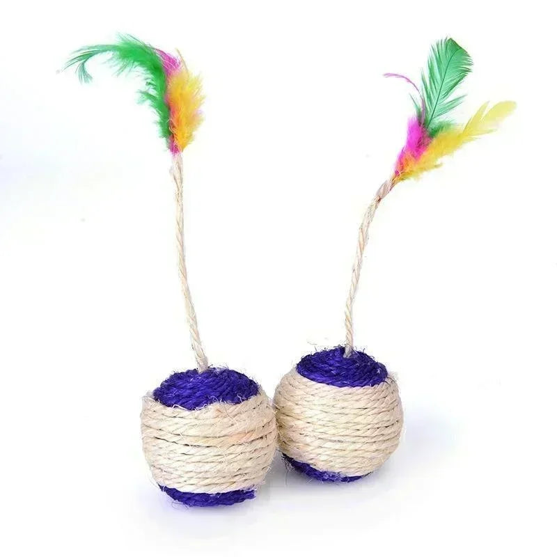 1Pc Brinquedo para Gatos Sisal Bola de Arranhar Treinamento Brinquedo Interativo para Gatinhos Pet Cat Supplies Brinquedo de Penas Brinquedos para Gatos Interativos