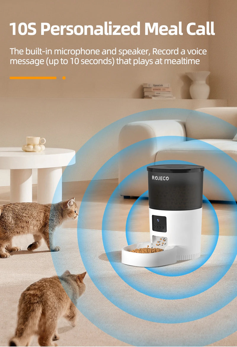 ROJECO Automatic Cat Feeder With Camera Video Cat Food Dispenser Pet Smart Voice Recorder Remote Control Auto Feeder For Cat Dog