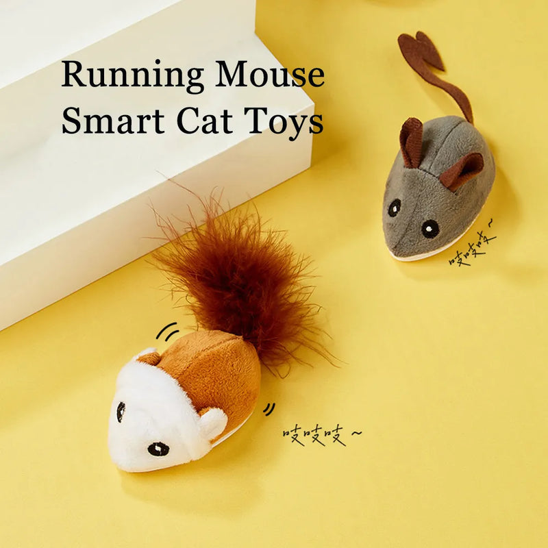 Brinquedo de gato inteligente para corrida, brinquedo interativo aleatório com movimento elétrico para provocar gatos, simulação de ratos, gatinhos, brinquedos de pelúcia para brincar sozinhos