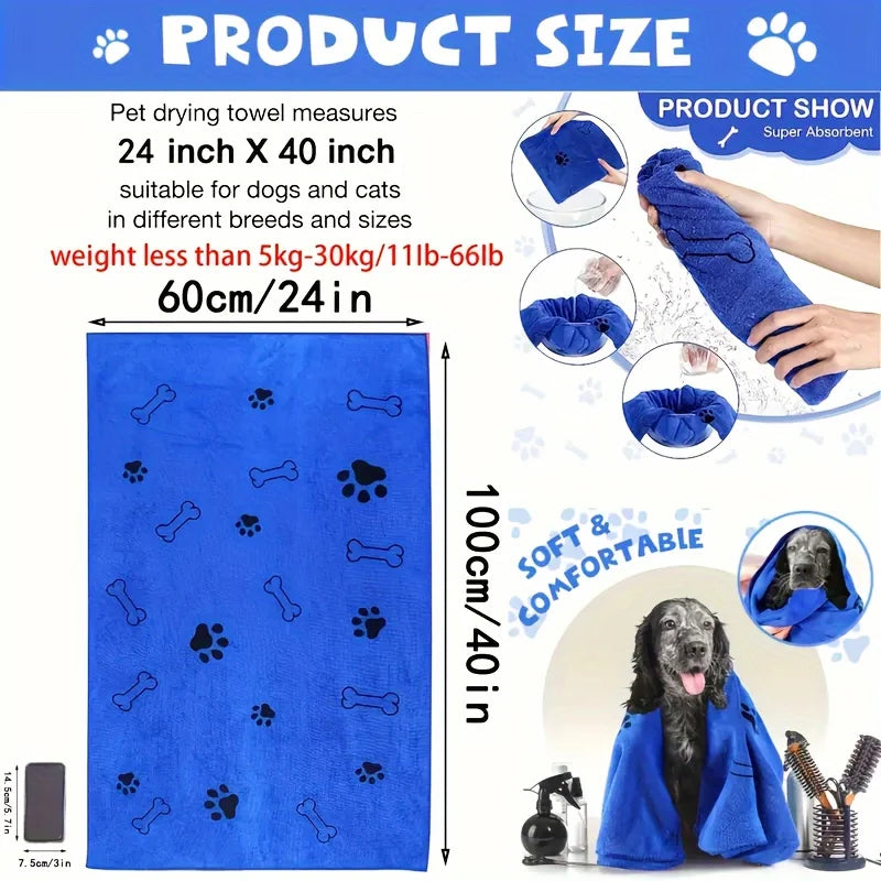 Toalha de secagem para cachorro, toalha para cachorro e gato, toalha para banho de garra de cachorro de microfibra de secagem rápida, produtos para banho de animais de estimação, absorvente, médio, cão