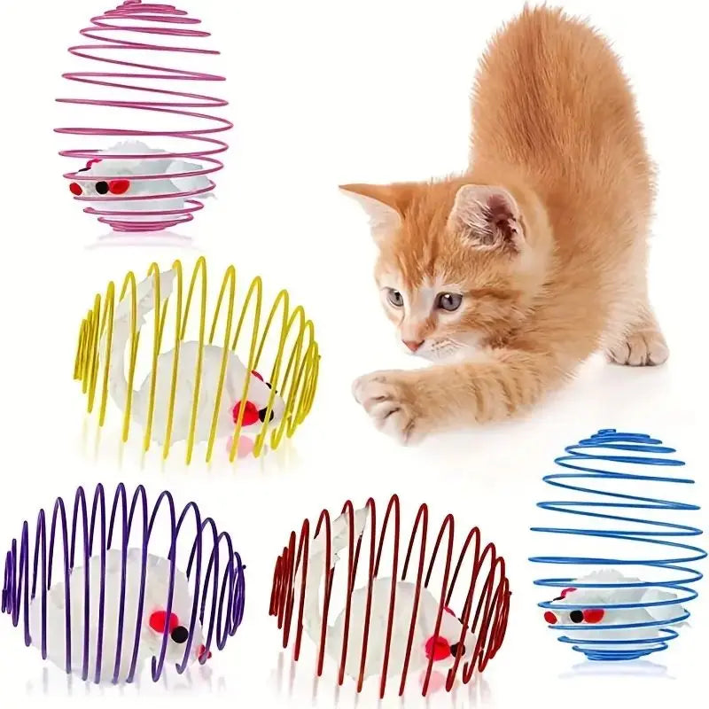 Bolas de brinquedo para gatos, brinquedos engraçados, elásticos, molas para gatinhos, interativos, gaiolas, ratos, bolas rolantes, acessórios para gatos de cor aleatória, animais de estimação