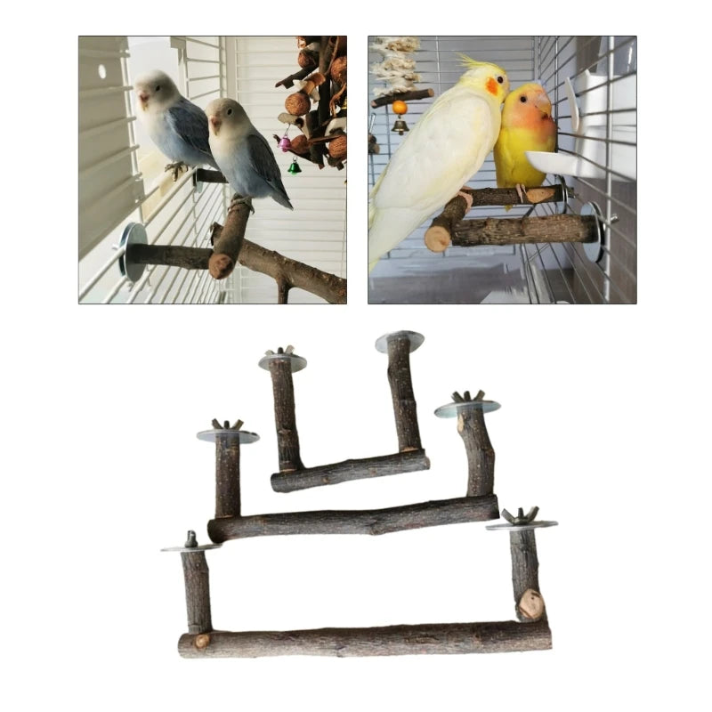 Natural Wood Perch Parrot Bird  Grooming Stand Bar Grinding Claw Toy for Small Medium Birds Easy to Install