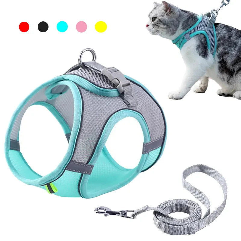 Conjunto de coleira para gato, coleira ajustável para cachorro e gato, colete para buldogue francês, filhote de cachorro, chihuahua, coleira para caminhada ao ar livre