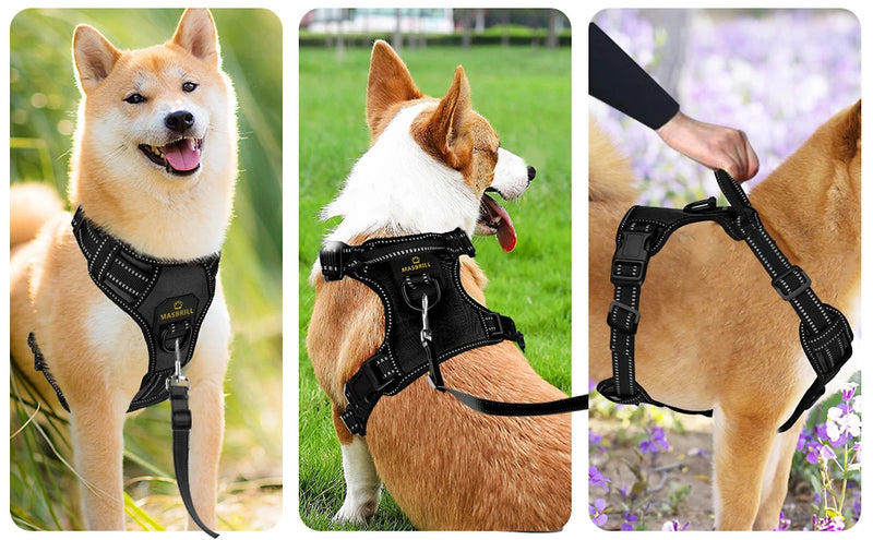 MASBRILL No Pull Dog Harness Pet Reflective Nylon Ajustável Médio Grande Naughty Dog Colete Segurança Veicular Guia Caminhada Corrida