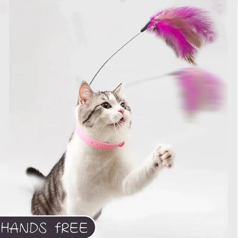 Interactive Cat Toys Funny Feather Teaser Stick with Bell Pets Collar Kitten Playing Teaser Wand Training Toys for Cats Supplies