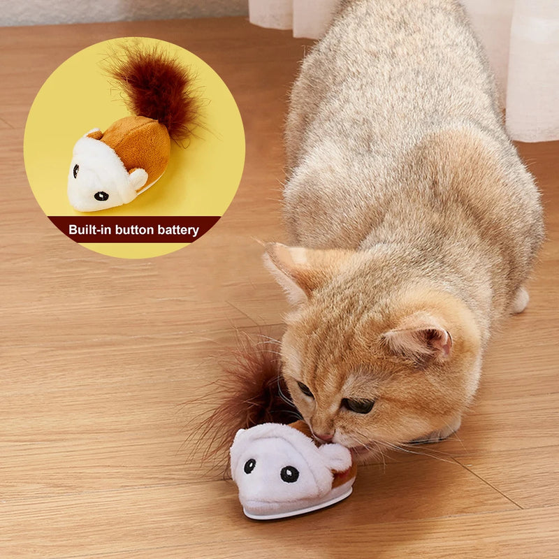 Brinquedo de gato inteligente para corrida, brinquedo interativo aleatório com movimento elétrico para provocar gatos, simulação de ratos, gatinhos, brinquedos de pelúcia para brincar sozinhos