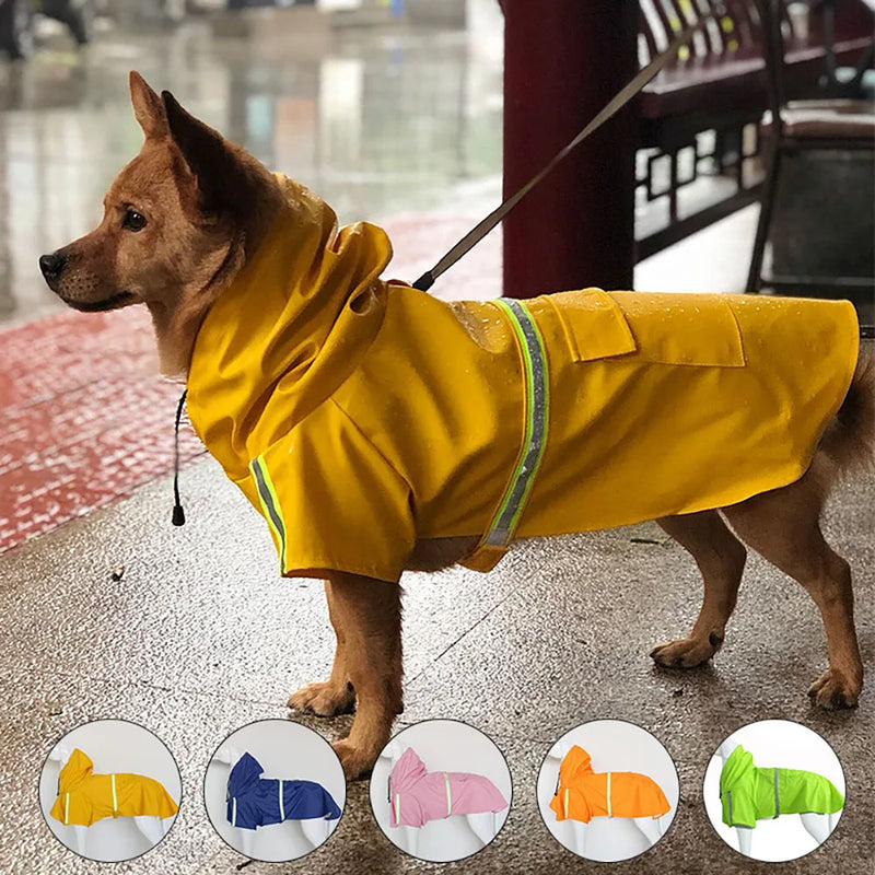 Capa de chuva para cachorro grande estilo capa corgi filhote de cachorro roupas para cachorro à prova d'água refletivas para animais de estimação capa de chuva à prova de vento com capuz para cachorro