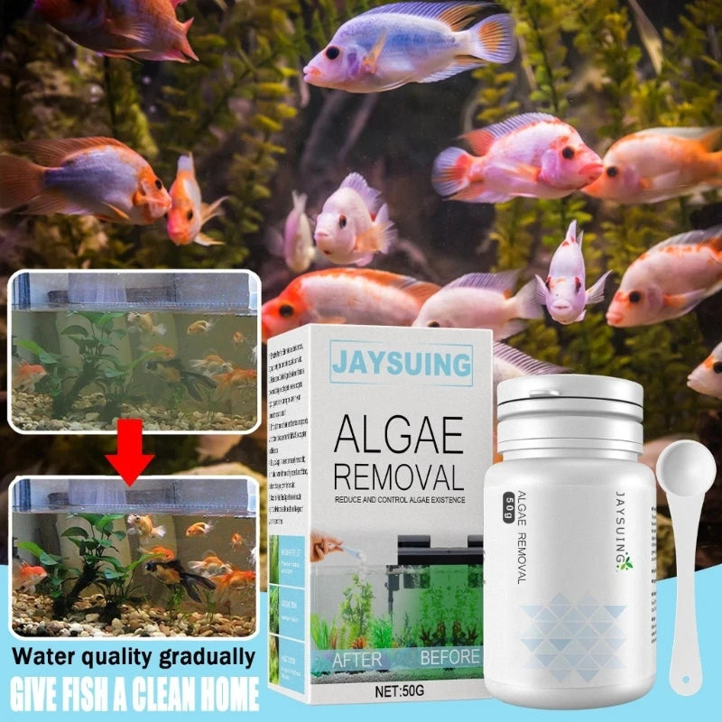 50g Algae Removal Agent With Spoon Tanks Moss Remover Aquarium Fish Tanks Pond Cleaner Sludge Destroyers Water Cleaning