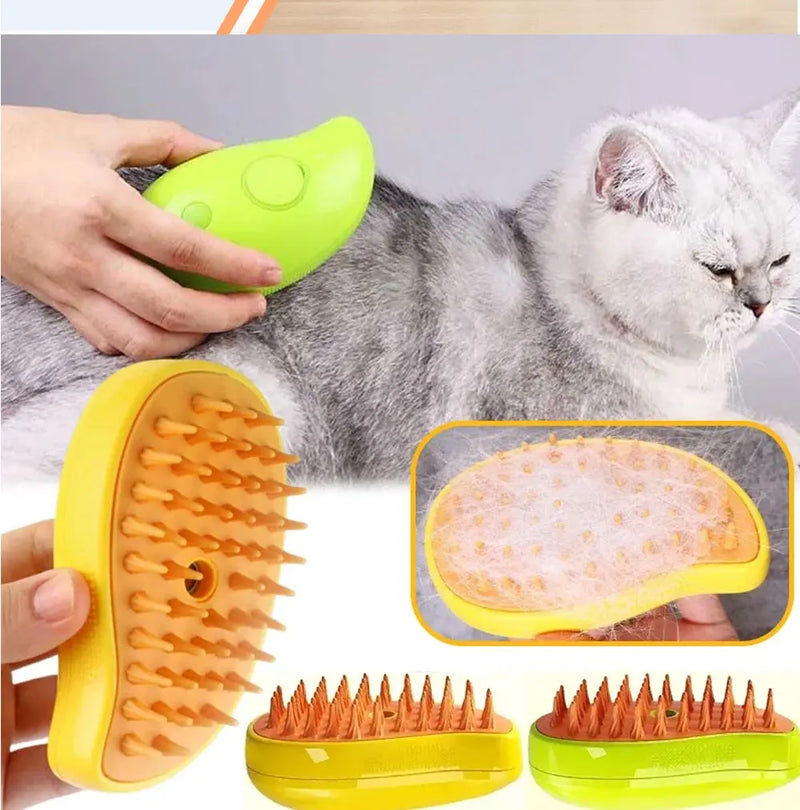 Escova de vapor para gatos e cães, escova de vapor, pulverizador elétrico para massagem, ferramenta de tosa para animais de estimação, queda de pelos, 3 em 1, sprays elétricos, pentes de massagem