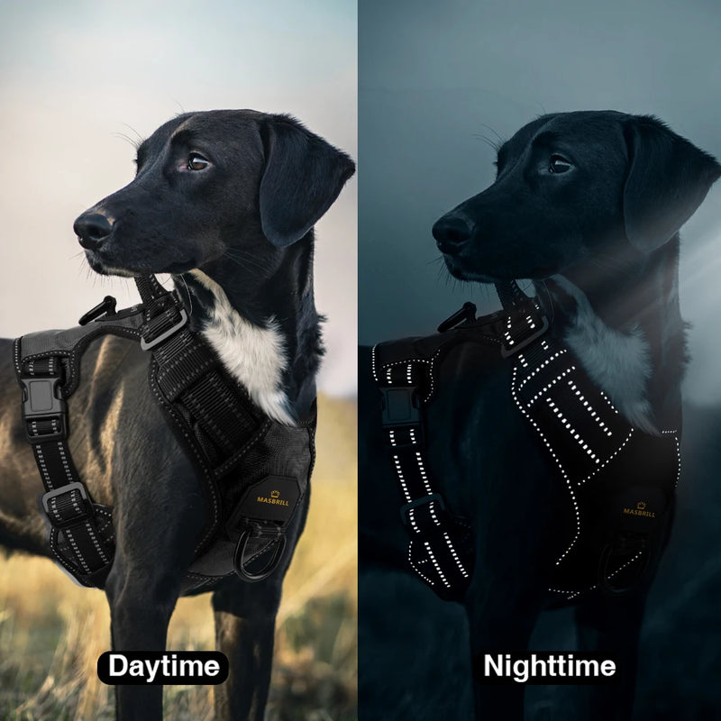 MASBRILL No Pull Dog Harness Pet Reflective Nylon Ajustável Médio Grande Naughty Dog Colete Segurança Veicular Guia Caminhada Corrida