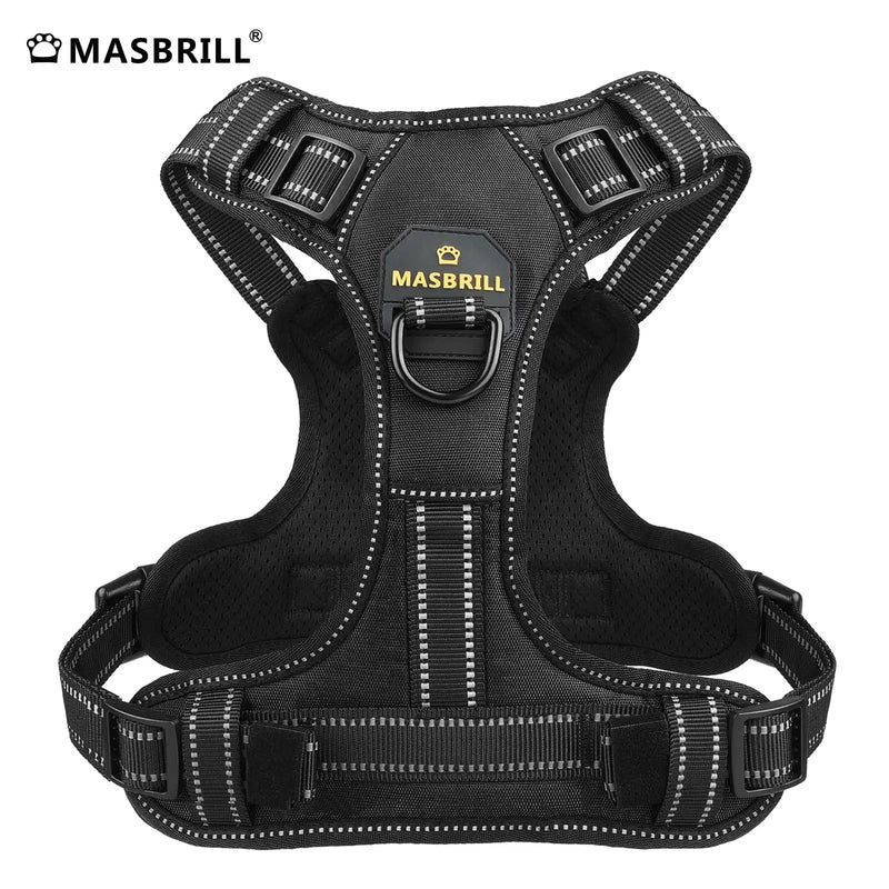 MASBRILL No Pull Dog Harness Pet Reflective Nylon Ajustável Médio Grande Naughty Dog Colete Segurança Veicular Guia Caminhada Corrida