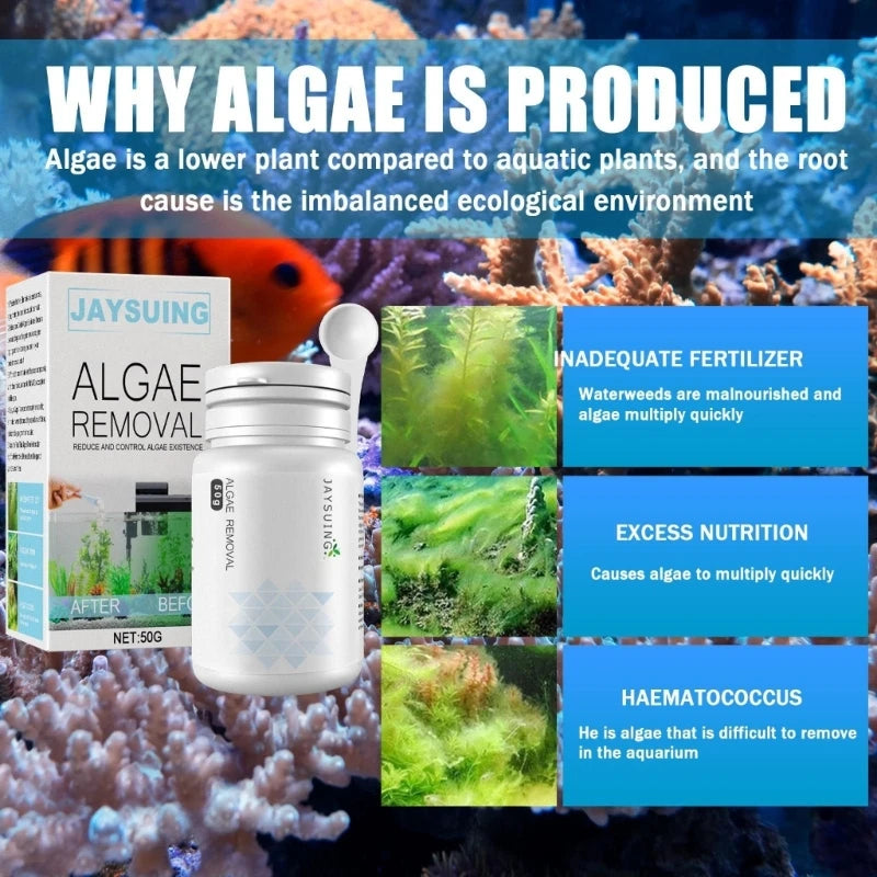 50g Algae Removal Agent With Spoon Tanks Moss Remover Aquarium Fish Tanks Pond Cleaner Sludge Destroyers Water Cleaning